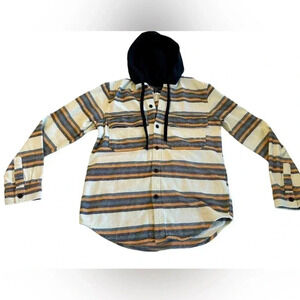 Original Use Men's Hooded Casual Button Down Shirt Jacket Hoodie Sz Small Stripe